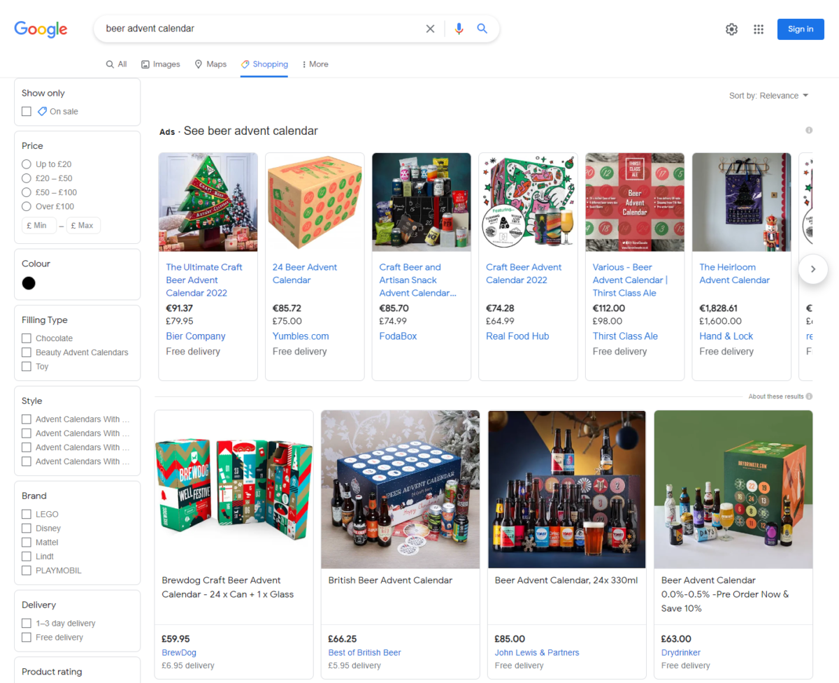 Suchergebnisse für die Suchanfrage [beer advent calendar] im Google Shopping Tab